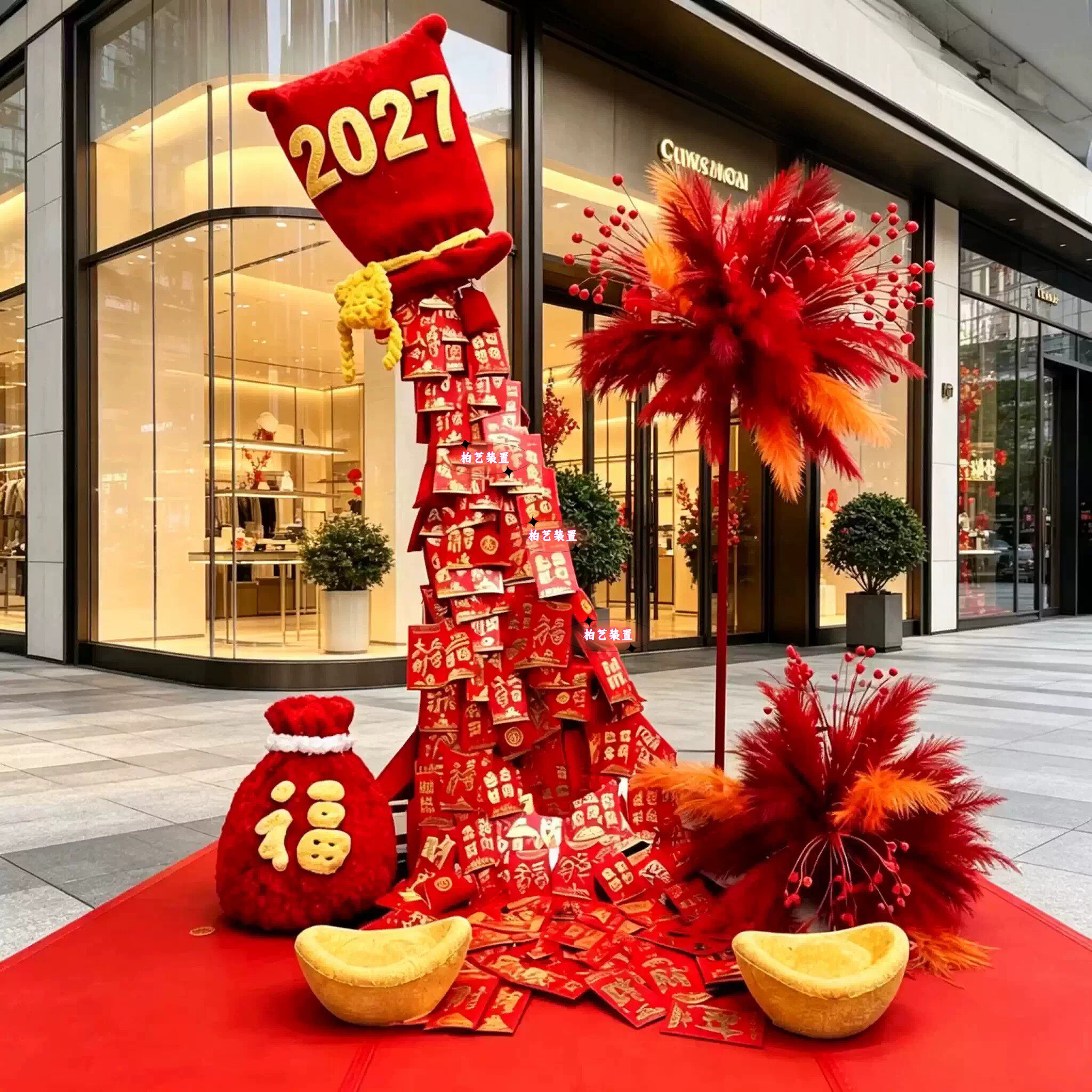 中秋国庆红包树商业美陈酒店摆件咖啡店服装店橱窗引流打卡装饰