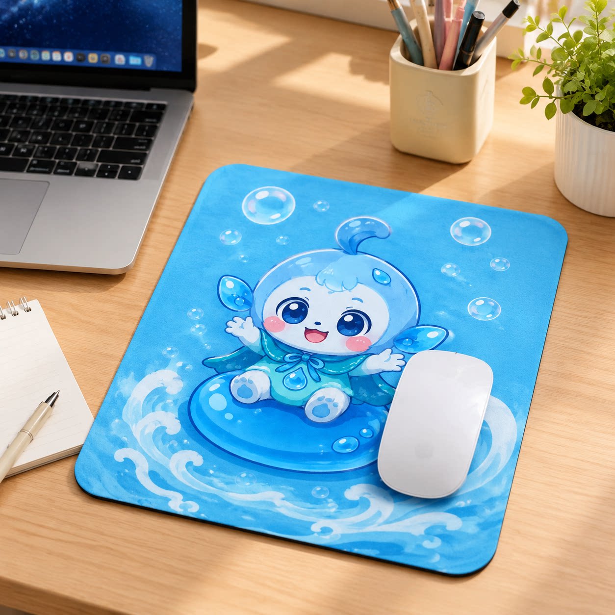 夜空月亮许愿瓶水瓶座鼠标垫卡通少女桌垫防滑办公游戏用品