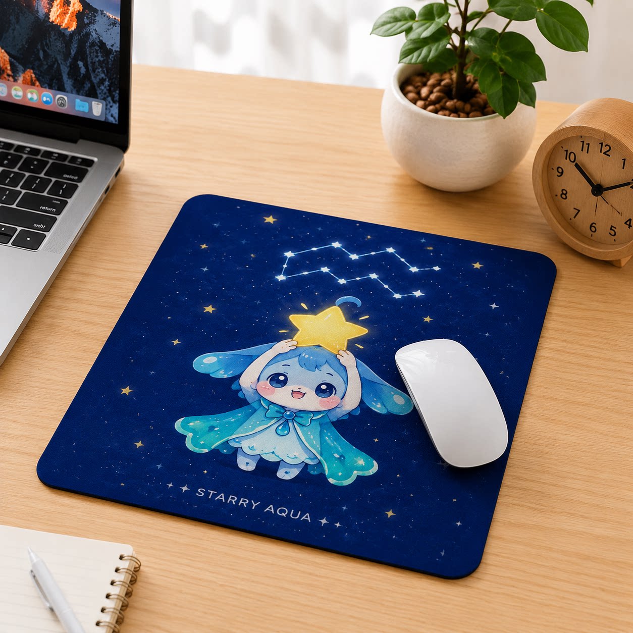 夜空月亮许愿瓶水瓶座鼠标垫少女桌垫卡通动漫办公游戏防滑鼠