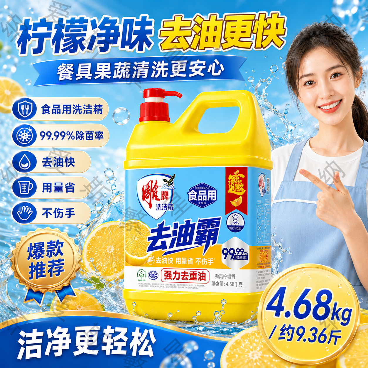 雕牌洗洁精大桶商用餐饮洗涤剂4.68kg约10斤装家庭用实惠装整箱批 - 实物图