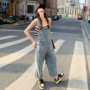 休闲牛仔背带裤 小个子宽松显瘦薄款 2024新款 女夏季 工装 九分连体裤