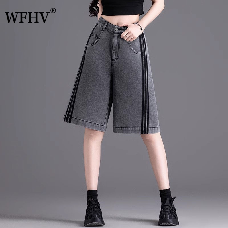 阔腿裤女2025新款夏妈妈时尚黑色高腰牛仔短裤薄款a字中裤直筒裤