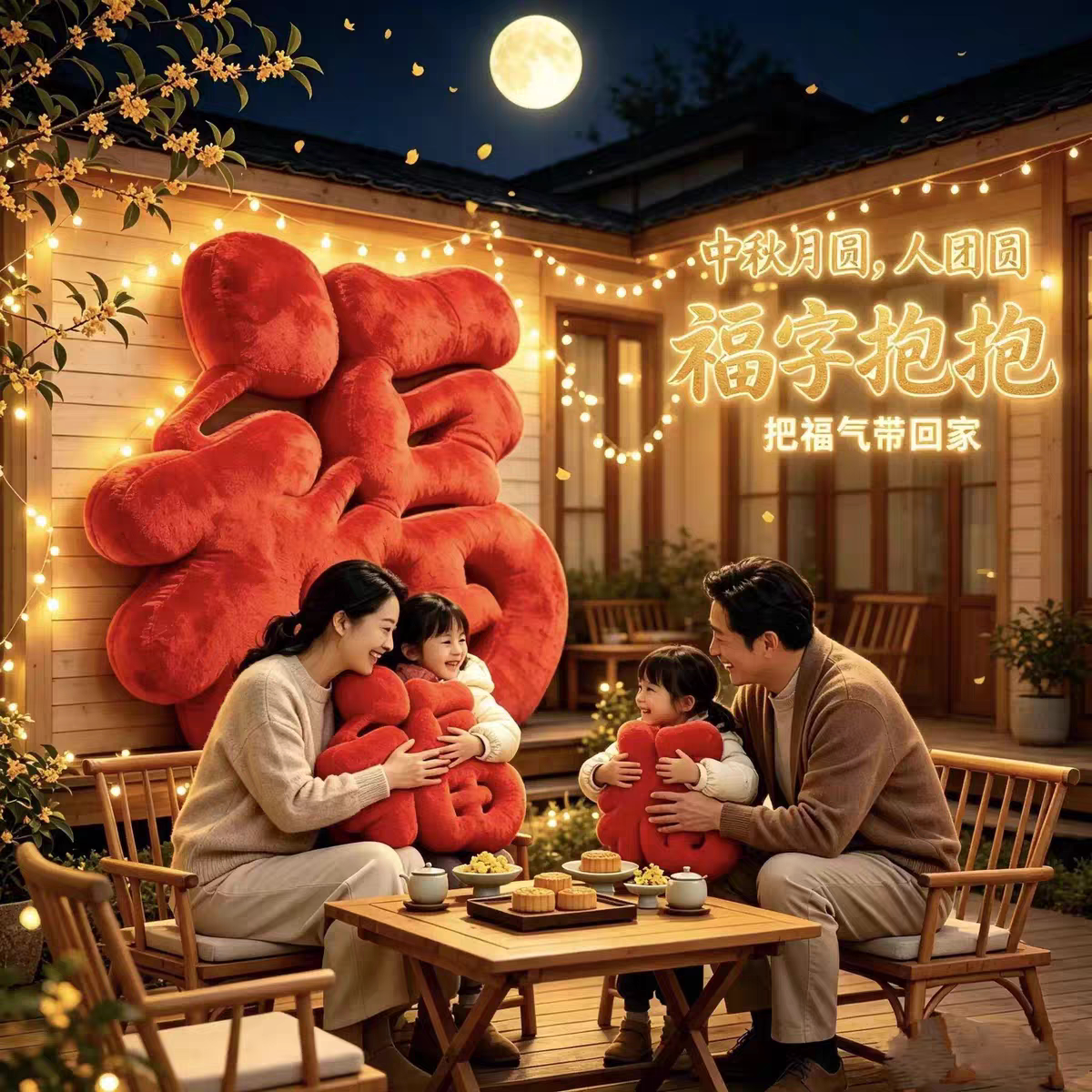 巨型中秋毛绒抱抱墙商场中庭福抱商业美陈/装饰