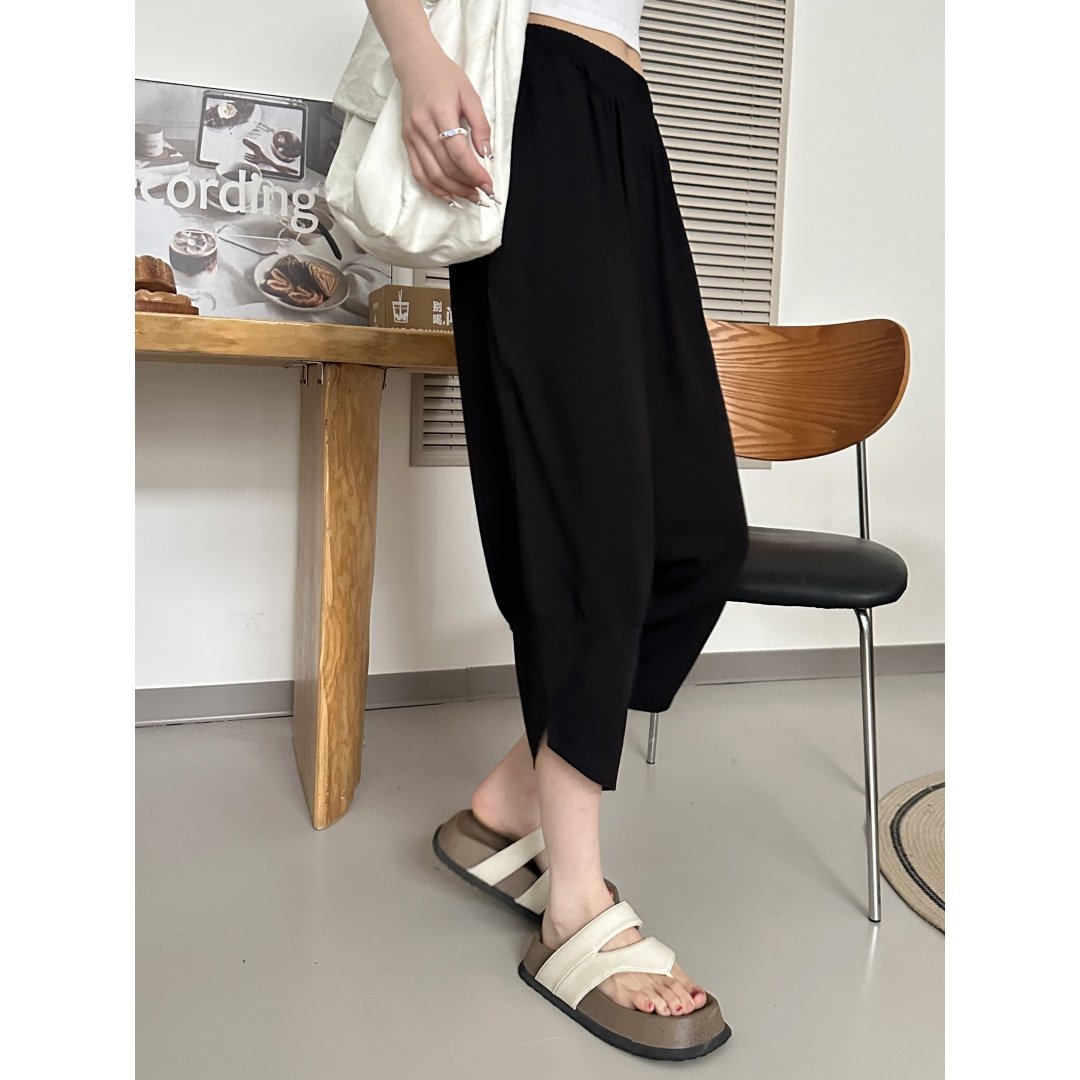 夏季女大码棉绸宽松鱼嘴裤马裤萝卜裤人造棉休闲裤家居棉绸裤子