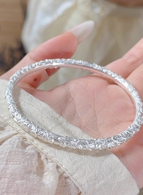 素樱雪足银9999樱花浮雕手镯