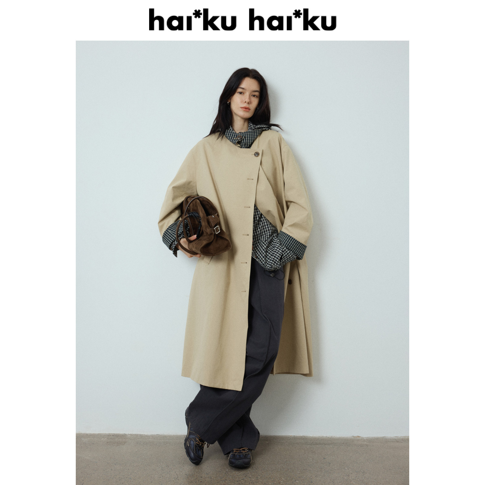 haiku 【清仓4折 不退不换 】100%精纺棉 单排翻立领风衣外套