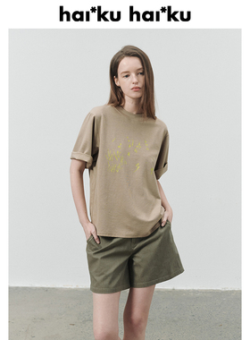 haiku 夏日草地 原创图案款螺纹领口印花上衣宽松短袖T恤女