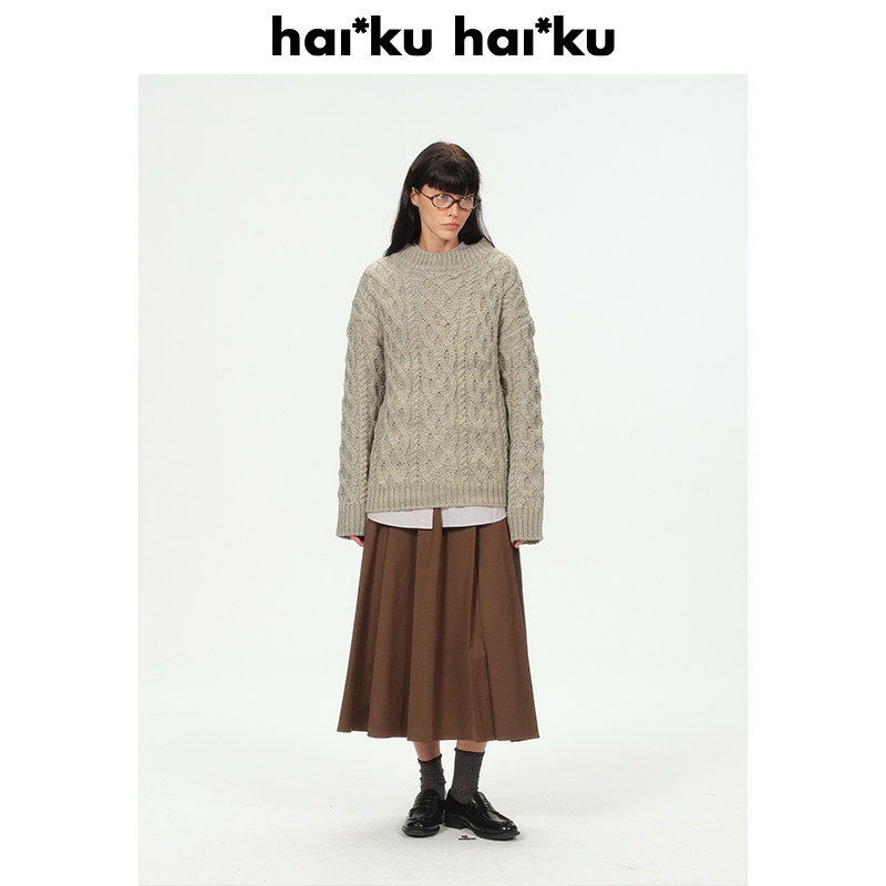 haiku【清仓3折 不退不换 】立体感绞花 粗纱线混纺保暖节日毛衣