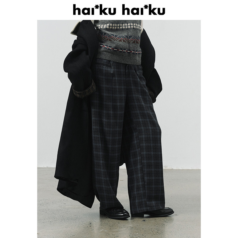 haiku【清仓3折 不退不换 】羊毛精纺格纹长裤格纹冬日毛呢裤