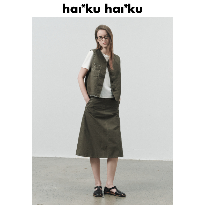 haiku “xiū xiū”葫芦绣工艺 飞鸟刺绣马甲套装袋边A型半身裙