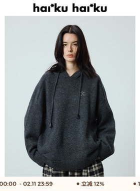 haiku “casa”古董烛台刺绣 羊毛混纺廓形落肩连帽厚实针织卫衣