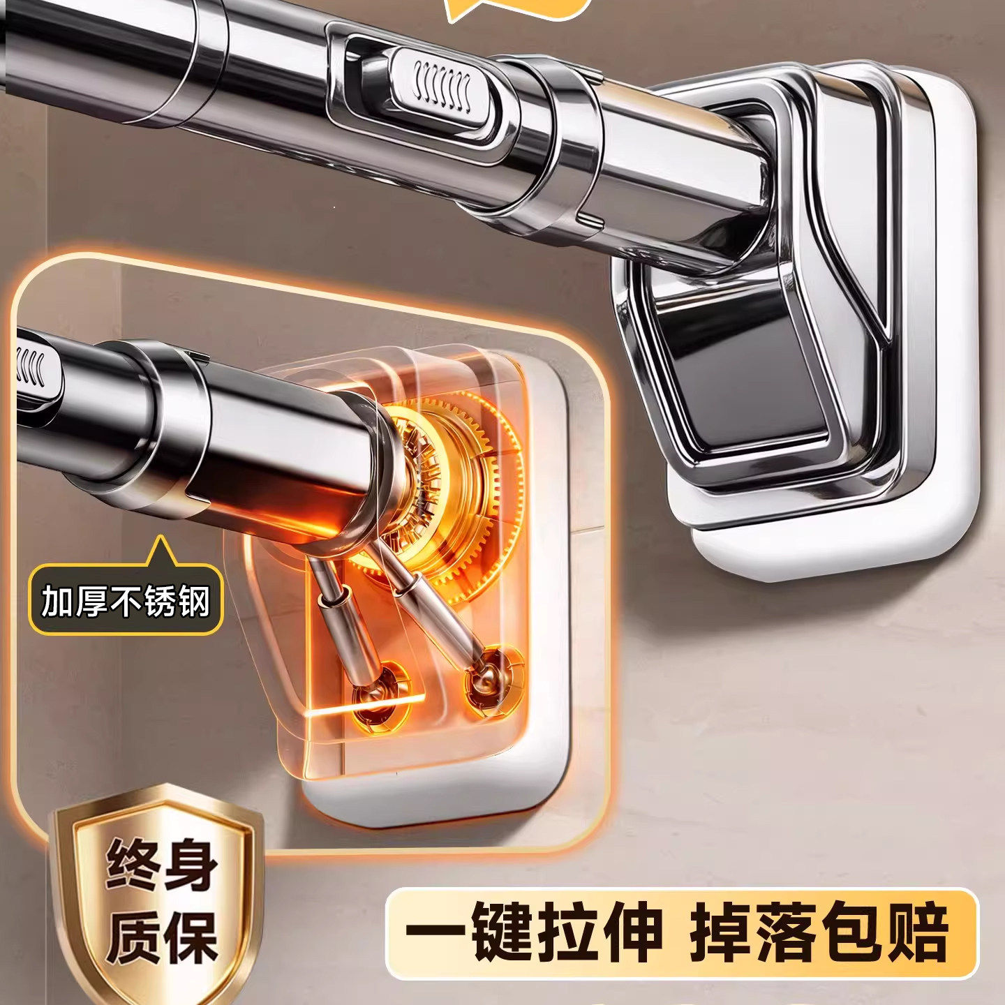 不锈钢伸缩晾衣杆免打孔强力承重支撑衣柜挂衣杆卫生间浴帘窗帘杆