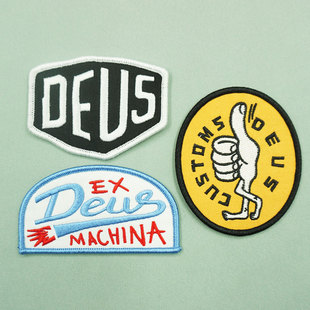 DEUS魔术贴章标志 刺绣布贴 衣服 背包缝制补丁贴DIY装饰自粘款