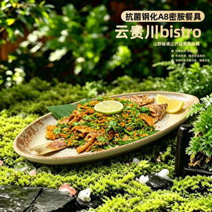 山野风云贵川bistro餐厅长方形烤鱼盘傣味融合菜特色烧烤盘子商用
