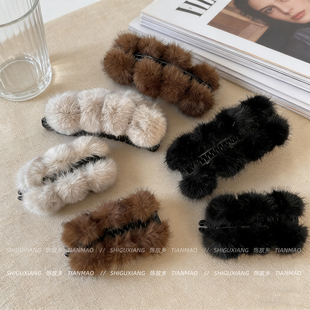 秋冬毛球香蕉夹发量多大号发夹气质百搭竖夹2025新款后脑勺马尾夹