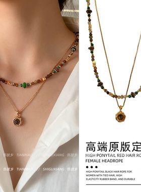 复古美拉德虎眼石叠戴项链