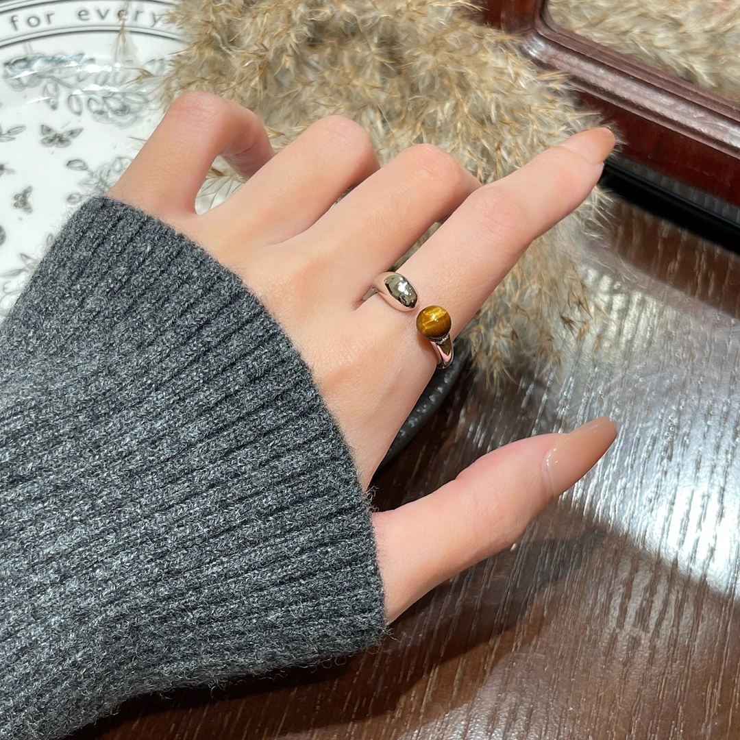 暮岛虎眼银色活口戒指