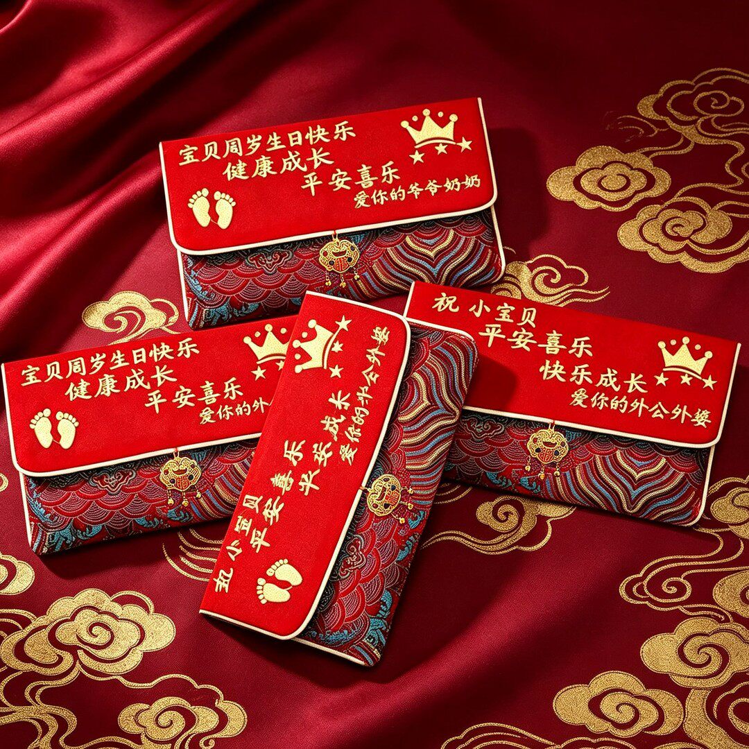 喜乐宝宝出生红包袋高档周岁满月立体流苏红包孩子见面礼利是封