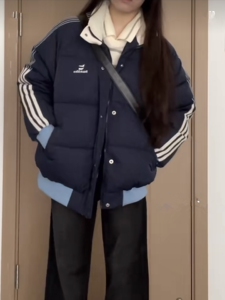 森马集团小个子羽绒棉服女冬季新款加厚棉袄外套oversize情侣条纹