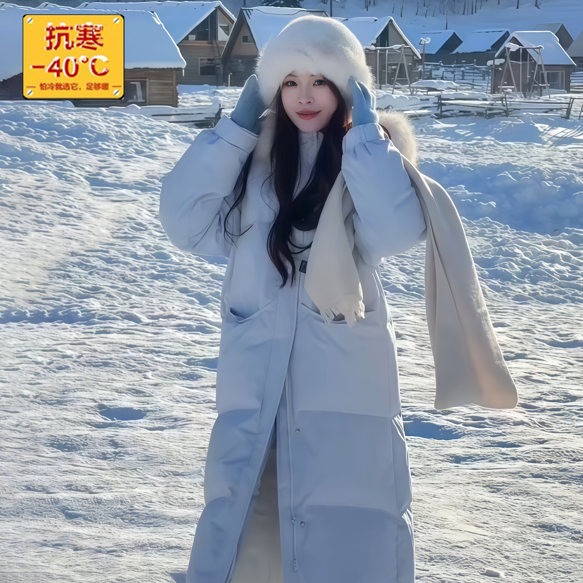 东北哈尔滨长白山旅游防寒超厚羽绒服女保暖过膝小个子雪乡穿搭冬