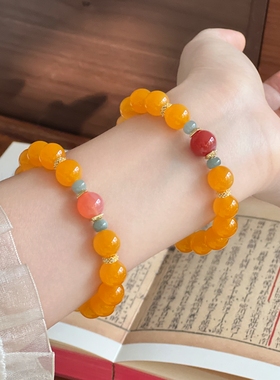暖言天然黄玛瑙手串女生DIY串珠手链手饰送闺蜜礼物