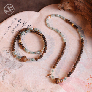 暖言天然檀香木手链双拼色木质佛珠复古文艺算盘翡翠手串珠子礼物