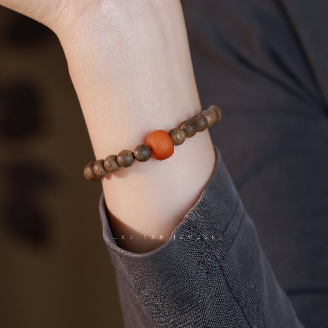 暖言简约木质老型蜜蜡饼子路路通手串女文艺气质佛珠设计感手链