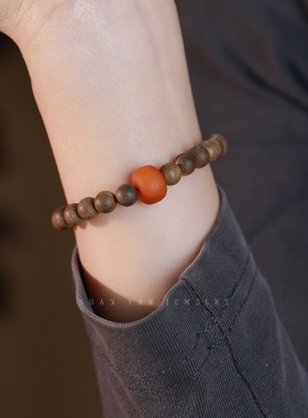 暖言简约木质老型蜜蜡饼子路路通手串女文艺气质佛珠设计感手链