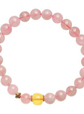 暖言天然粉水晶蜜蜡转运珠手串