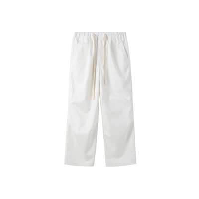 INTERPLAY 白色纯棉人字纹宽松工装伞兵长裤