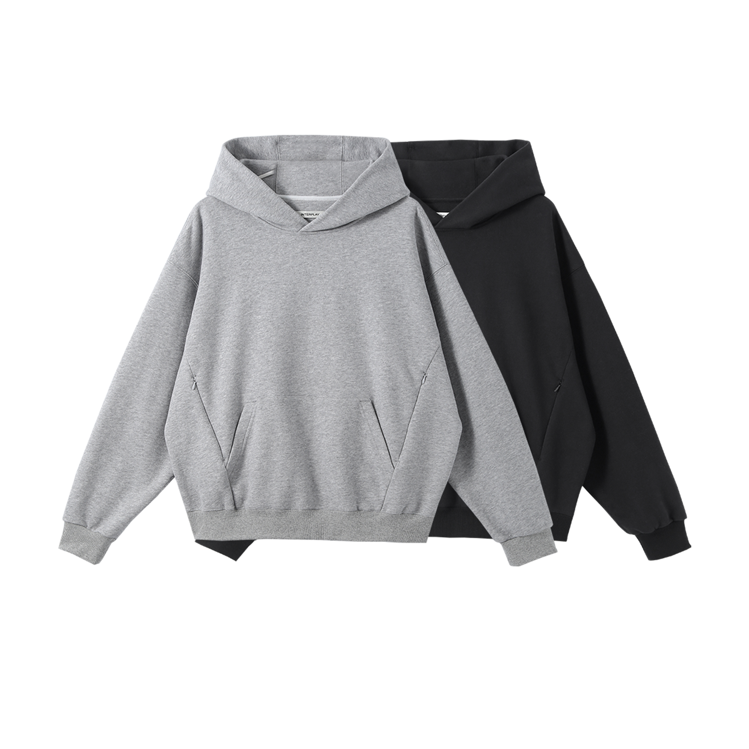 INTERPLAY 550g隐形拉链宽松连帽加绒卫衣