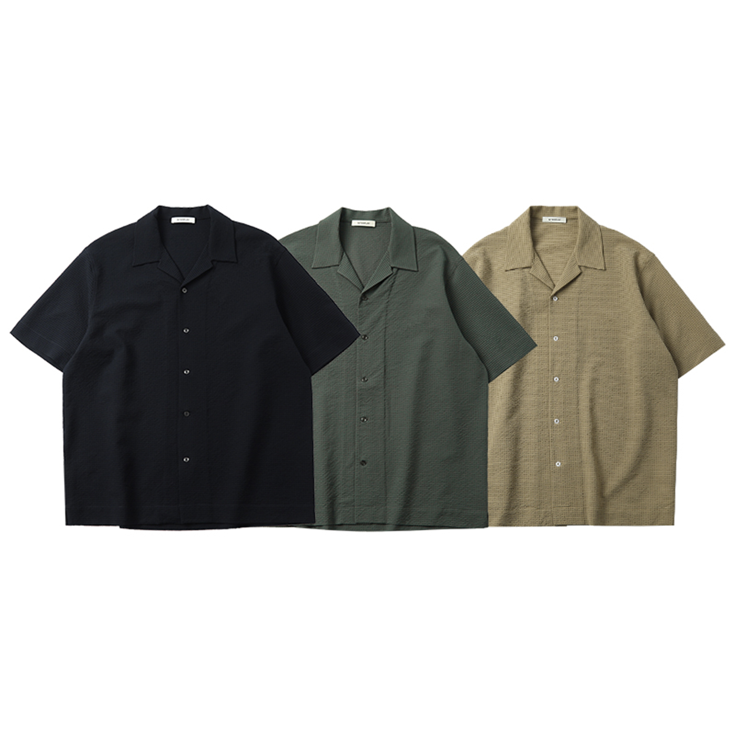 泡泡纱古巴领短袖衬衫