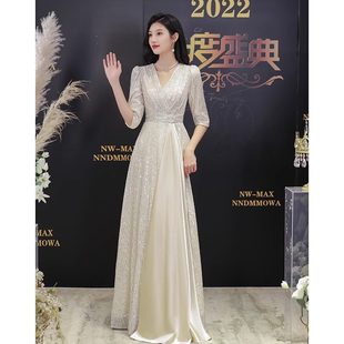 高级感宴会气质轻奢小众高端主持人合唱演出服 晚礼服裙女2025新款