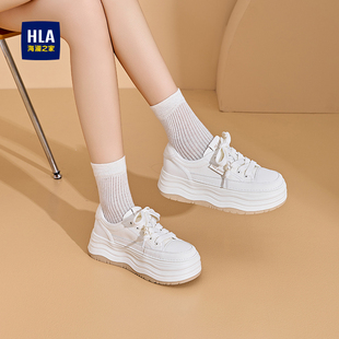 HLA/海澜之家女鞋2025秋冬款厚底板鞋女轻便透气百搭增高小白鞋女