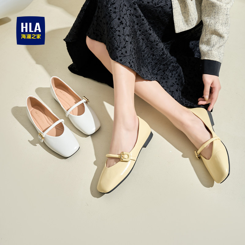 海澜之家女鞋2025新款浅口单鞋女舒适软底气质方头平底孕妇妈妈鞋