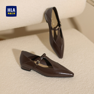 HLA/海澜之家女鞋2025冬季新款玛丽珍鞋女时尚复古平底配裙子女鞋