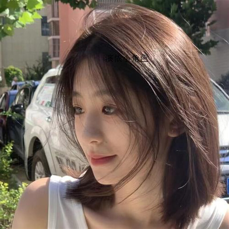 假头短发女气质圆脸中分无刘海波波头短直发仿真自然少女全头套式