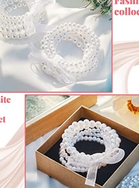 简约5股珍珠手链扎丝带蝴蝶结 弹力线abs仿珍珠串珠饰品
