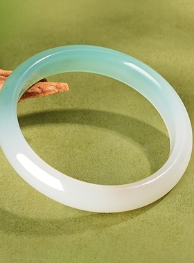 天然玉髓手镯半山半水玛瑙油青远山黛古风冰透圆女款玉镯玉石