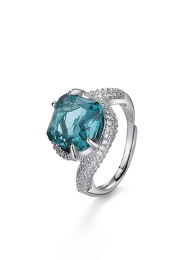 新款仿帕拉伊巴扭转乾坤戒指 湖绿色高碳钻彩宝开口戒指