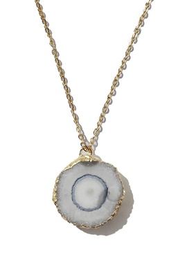 天然水晶花吊坠 圆形彩色加色水晶太阳花镀金包边项链 欧美