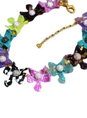 欧美饰品LE满钻软陶宝石球树脂百合花时尚甜美个性项链百合元素