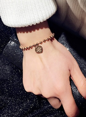 欧美爱心圆牌钛钢手链女不掉色韩版简约网红冷淡风珠子手饰品