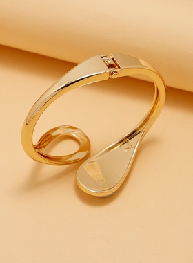bangles手镯时尚简约女水滴开口手饰仿真24k手镯