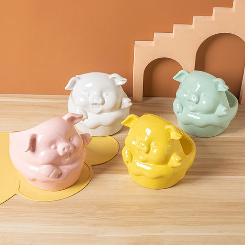 新品宠物陶瓷碗大口径斜口护颈饭碗猫咪碗狗狗碗卡通动物系列