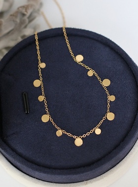 超美斑点锁骨链几何圆形方形水滴形气质小巧项链 钛钢镀18K金