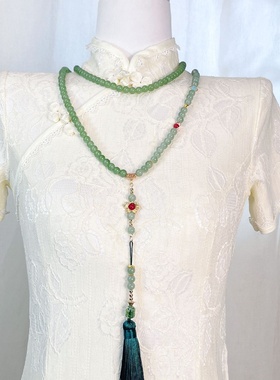 新中式绿色背背链配饰搭配马面裙国风斜挎汉服超长款古风璎