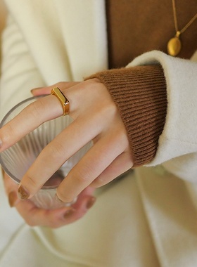 冷淡风日韩简约网红时尚金色食指钛钢戒指女欧美复古个性饰品