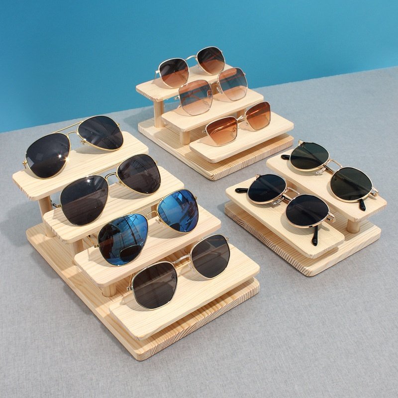 实木眼镜架太阳镜托架松木墨镜摆架支架饰品陈列架梯形手办展示架