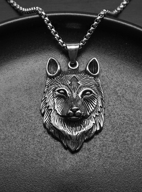 欧美复古时尚铸造个性狼头吊坠朋克嘻哈潮男不锈钢钛钢项链